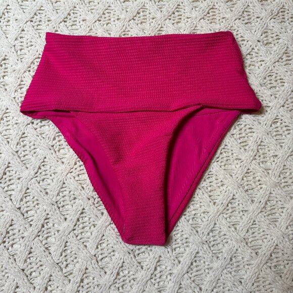 L*Space High Waist Bikini Bottom – Fuchsia‎ Pink Ribbed–S-NWOT w/hygiene sticker - Picture 2 of 6